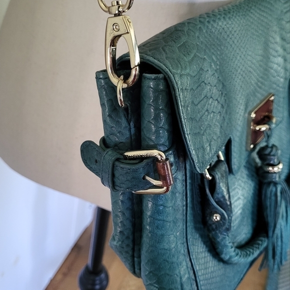 Elliott Lucca Leather Snake Print Crossbody Top Handle Bag - Picture 15 of 16